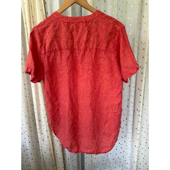 Coldwater Creek Women's 100% Linen Front Piping Pullover Mandarin Collar Blouse - Picture 5 of 7